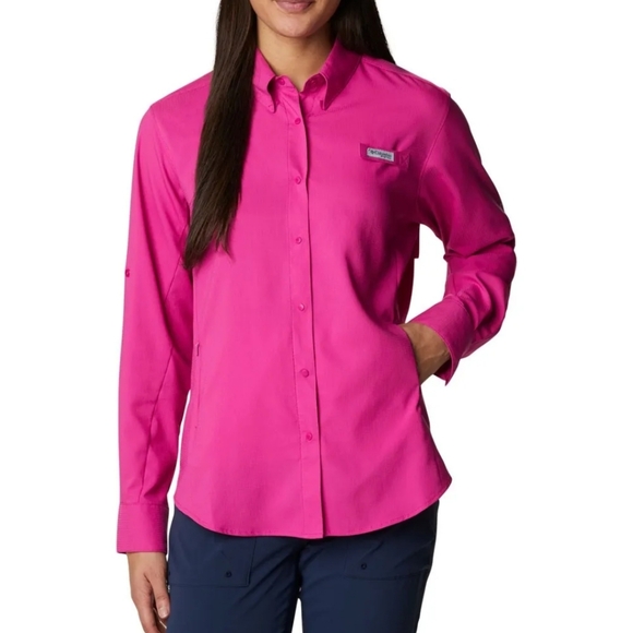 Women's COLUMBIA PFG long sleeve button down fishing shirt hot pink fuchsia Med - Picture 1 of 7